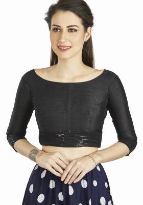Black Sequin Work Silk Blouse