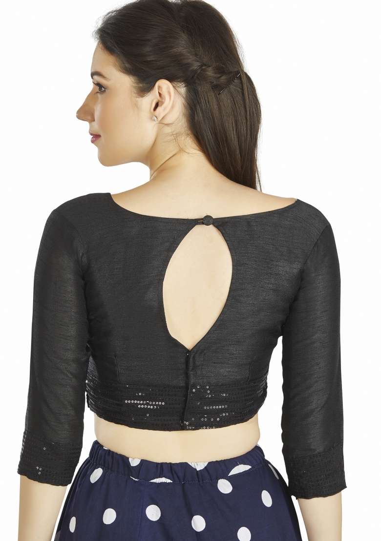 Black Sequin Work Silk Blouse - Indya