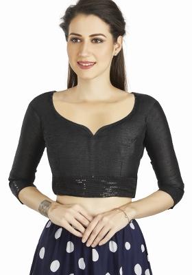 Black Sequin Work Silk Blouse