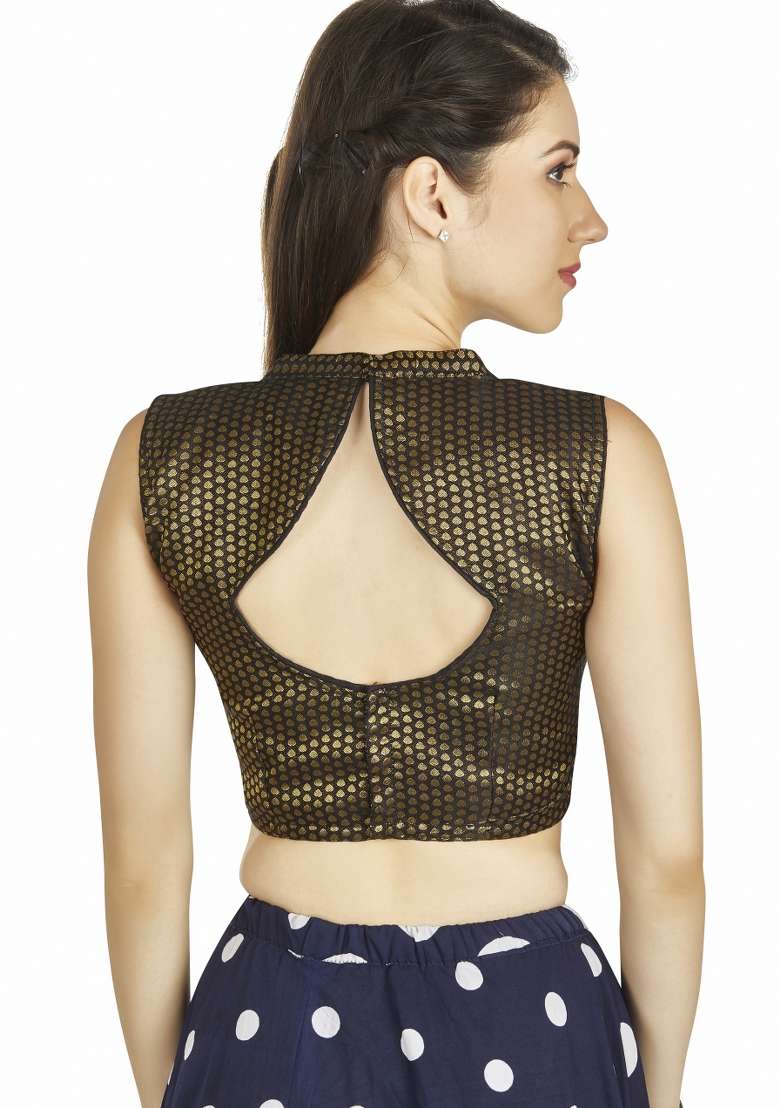Black Brocade Blouse - Indya