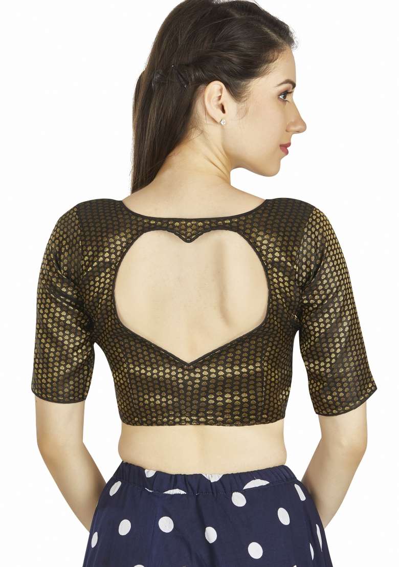 Black Solid Brocade Blouse - Indya