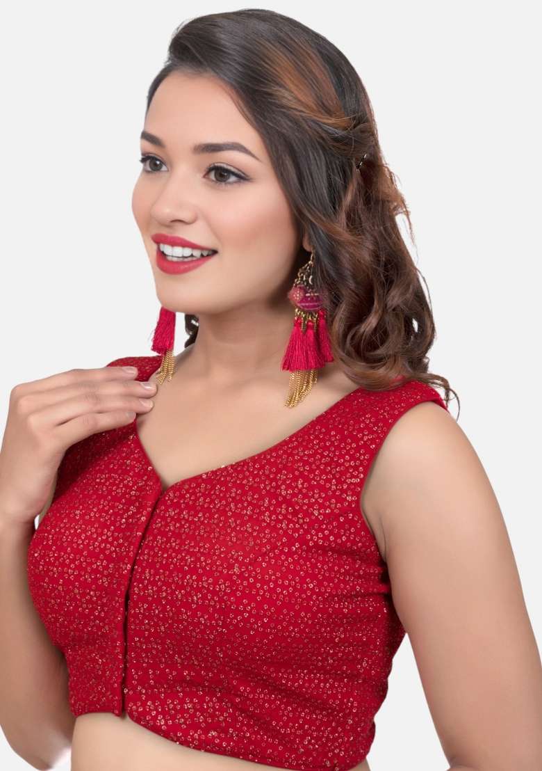 Red Embroidery Silk Blouse - Indya
