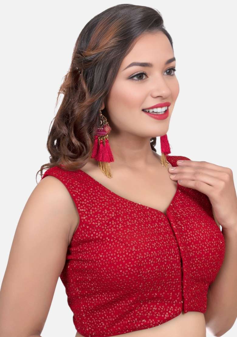 Red Embroidery Silk Blouse - Indya