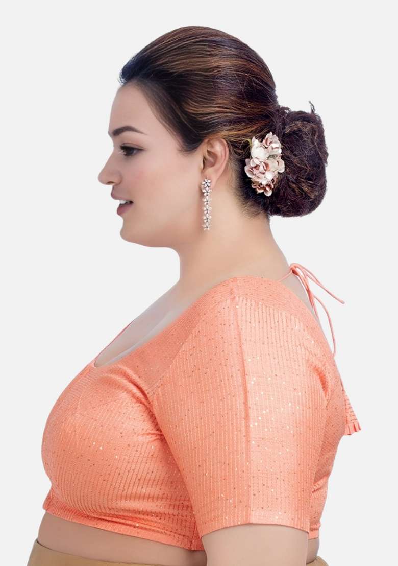 Peach Embroidery Silk Blouse - Indya