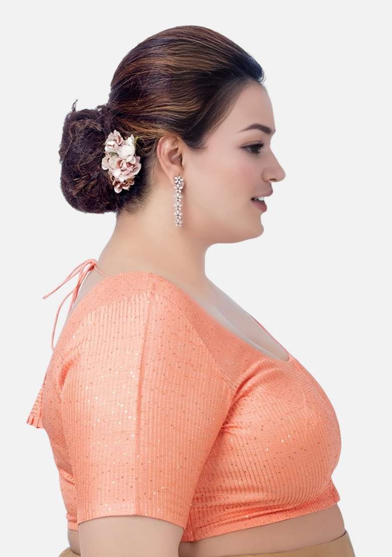 Peach Embroidery Silk Blouse - Indya
