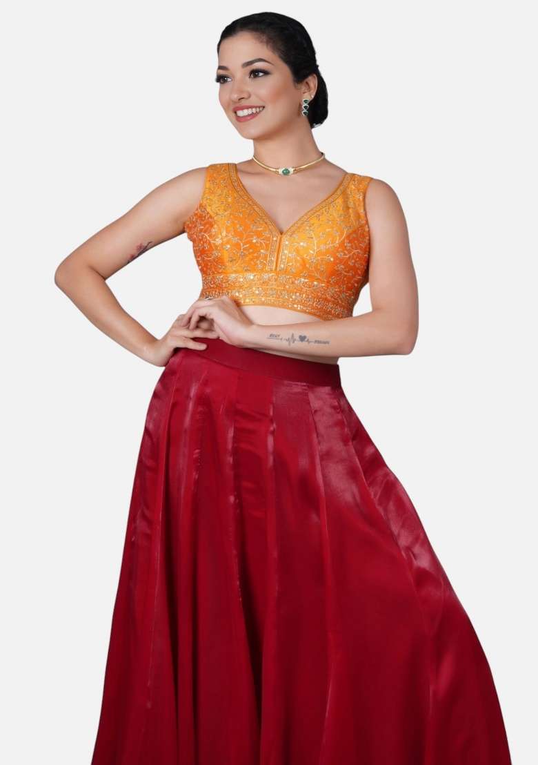 Yellow Embroidery Silk Blouse - Indya