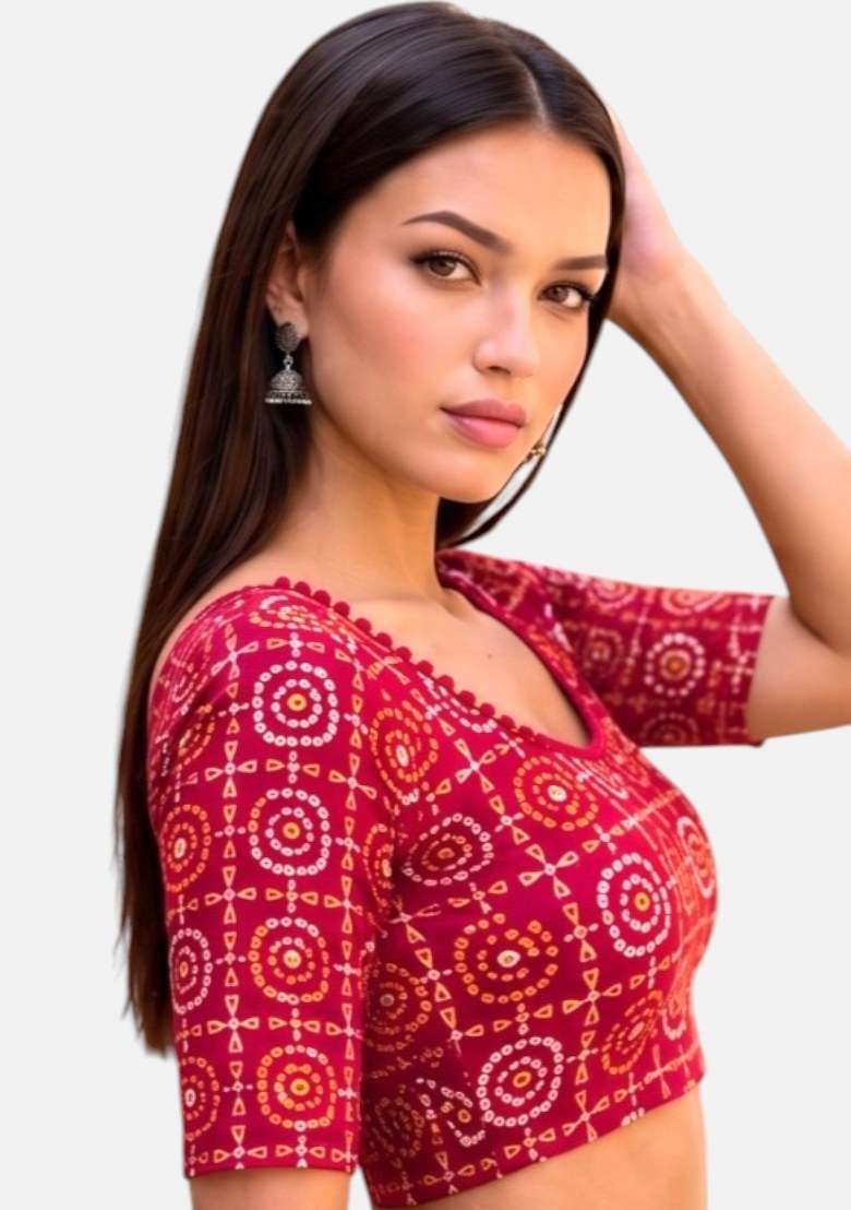 Rani Pink Embroidered Spandex Blouse - Indya