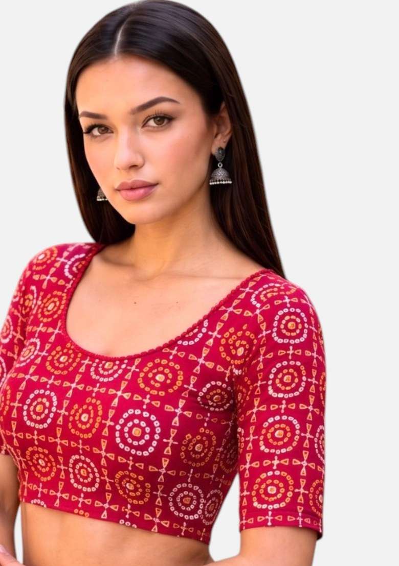 Rani Pink Embroidered Spandex Blouse - Indya