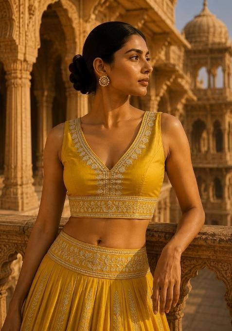 Yellow Embroidery Silk Blouse