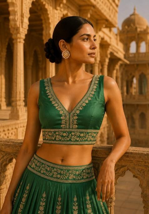 Green Embroidery Silk Blouse