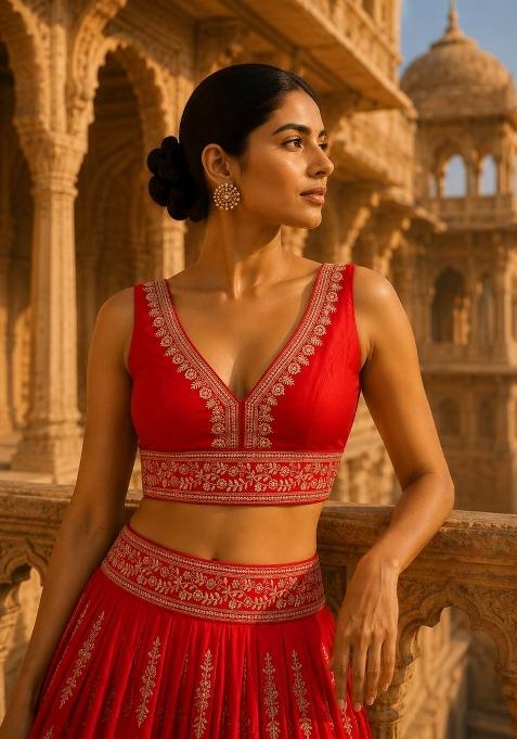 Red Embroidery Silk Blouse
