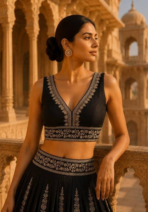 Black Embroidery Silk Blouse