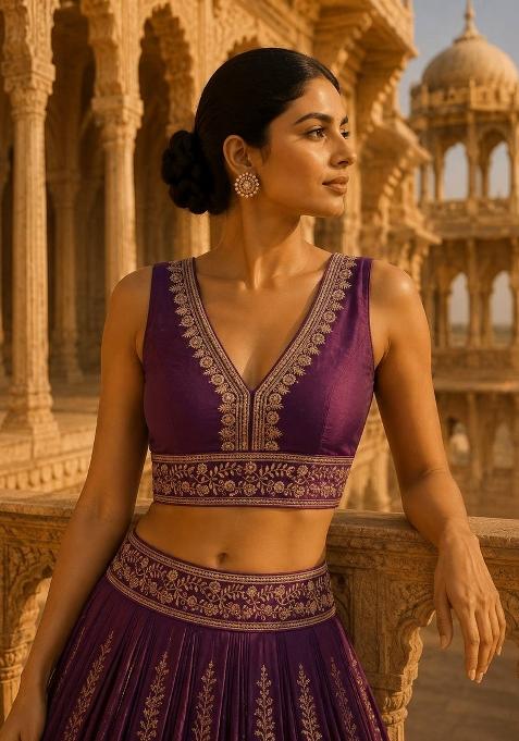 Purple Embroidery Silk Blouse