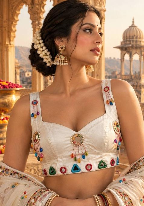 White Embroidery Silk Blouse