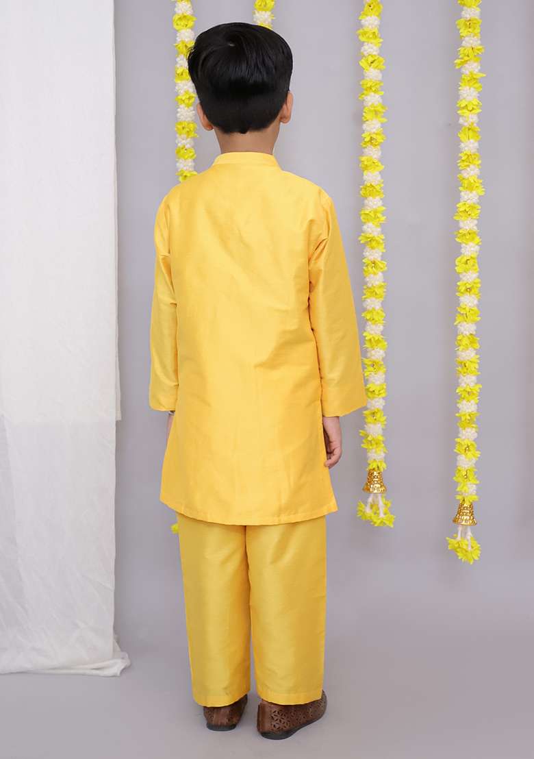 Mustard Yellow Emboridery Kurta For Boys - Indya