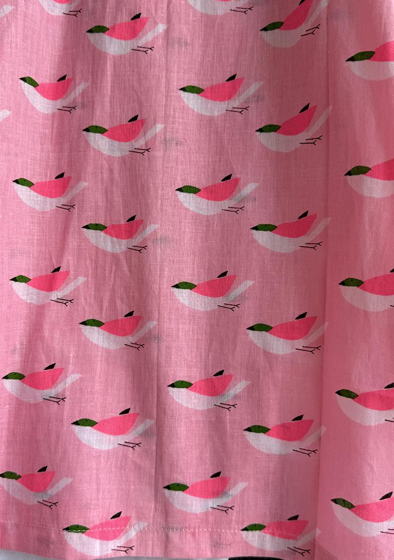 Pink Bird Print Kurta Set For Boys