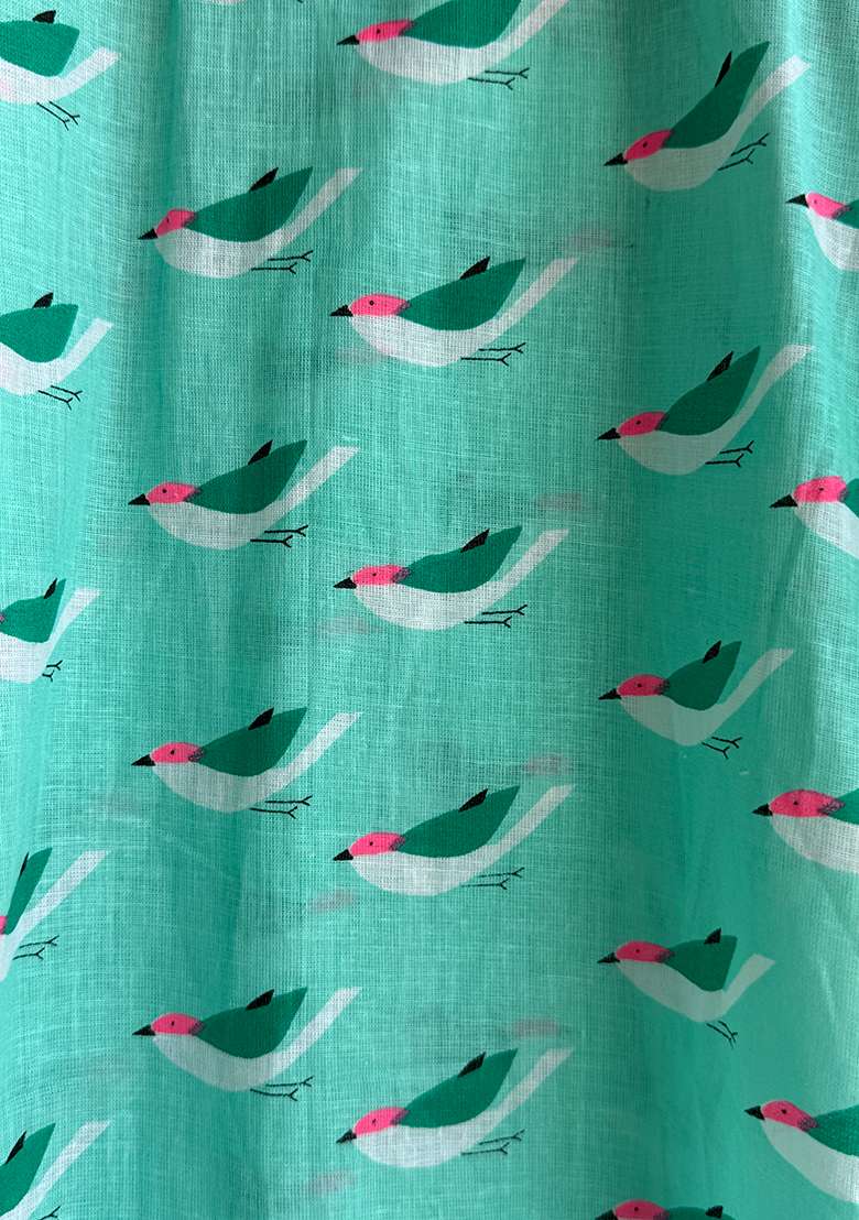 Green Bird Print Kurta Set For Boys - Indya
