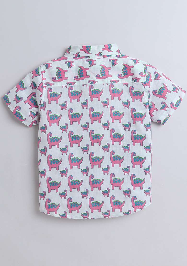 Pink Printed Cotton Shirt For Boys - Indya
