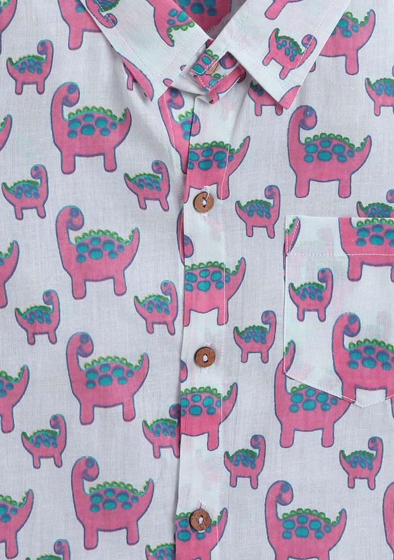Pink Printed Cotton Shirt For Boys - Indya