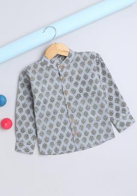 Grey Printed Cotton Kurta Pant Set