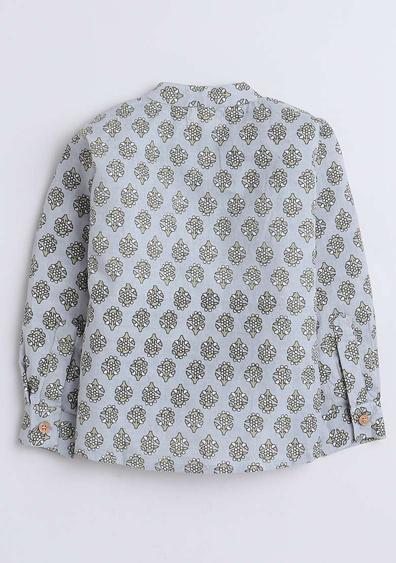 Grey Printed Cotton Kurta Pant Set - Indya