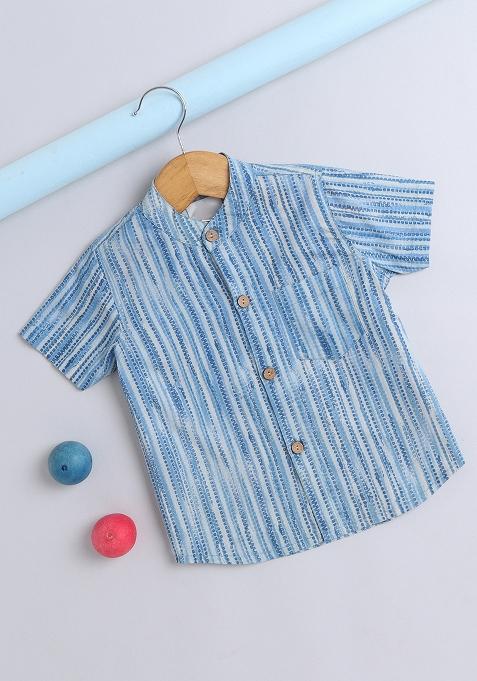 Blue Stripes Cotton Shirt For Boys