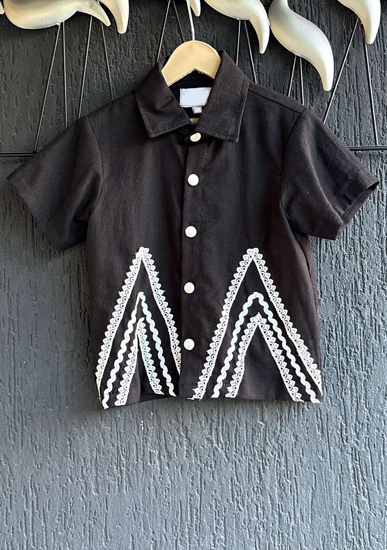 Black Slub Cotton Slub Shirt For Boys - Indya