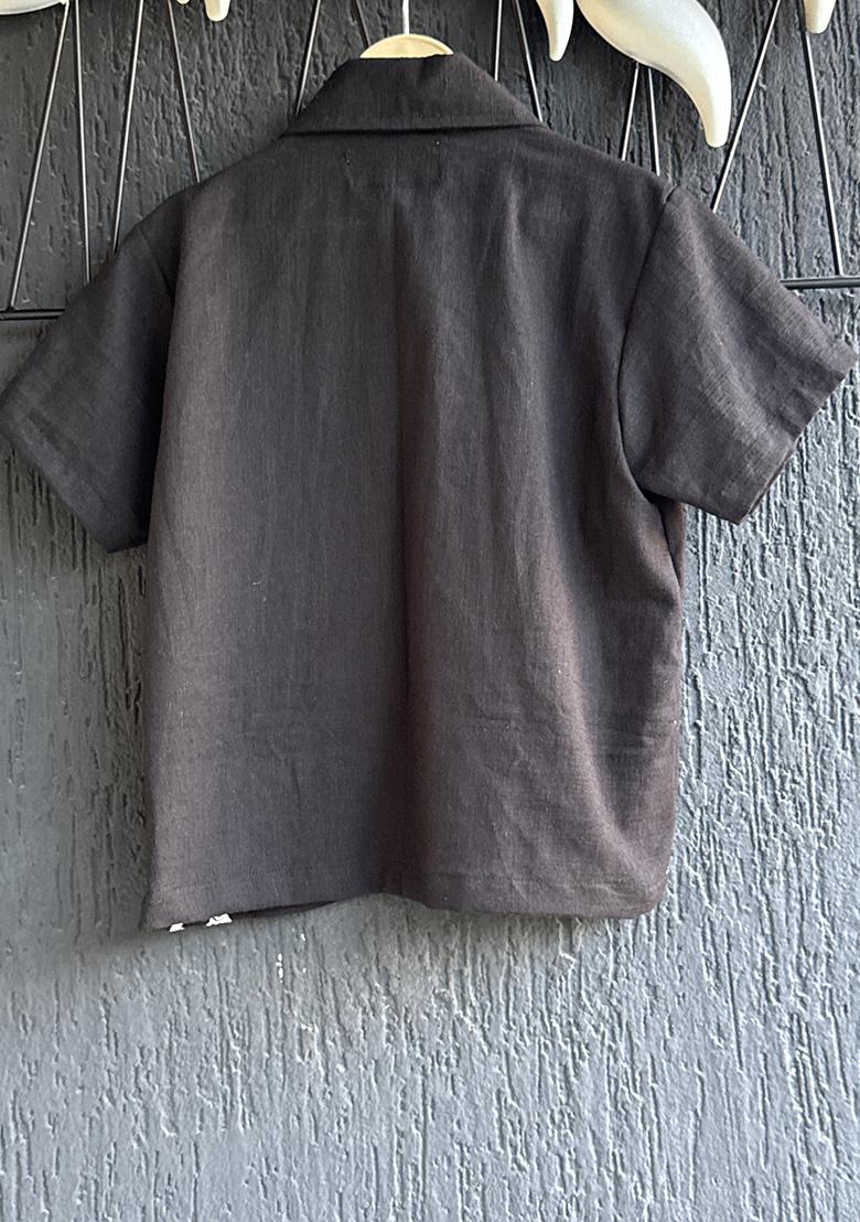Black Slub Cotton Slub Shirt For Boys - Indya
