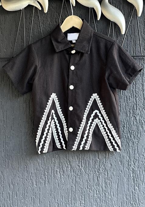Black Slub Cotton Slub Shirt For Boys