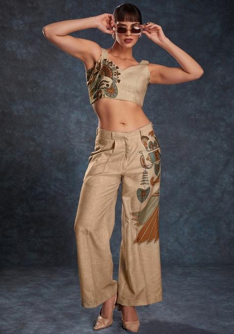 Brown Printed Linen Co Ord Set