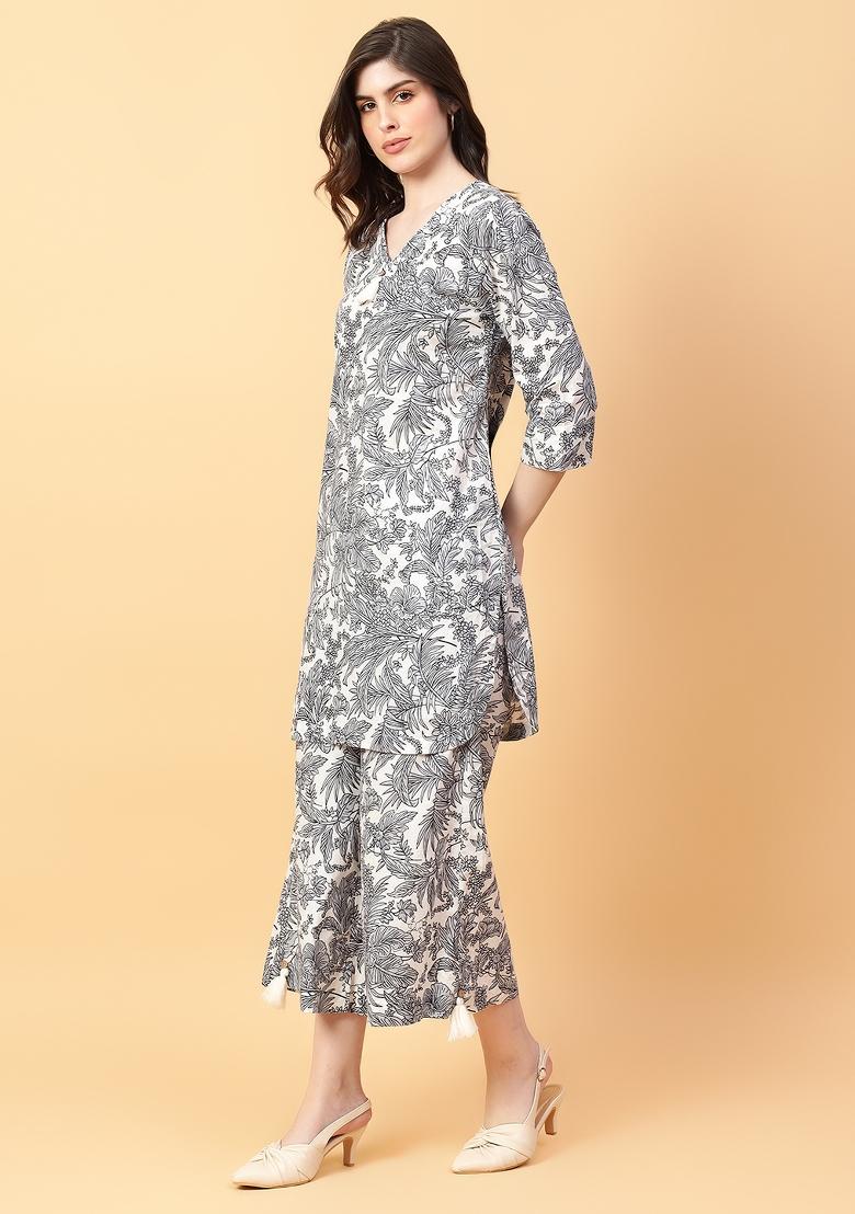 Grey embroidered Cotton Co Ords Sets