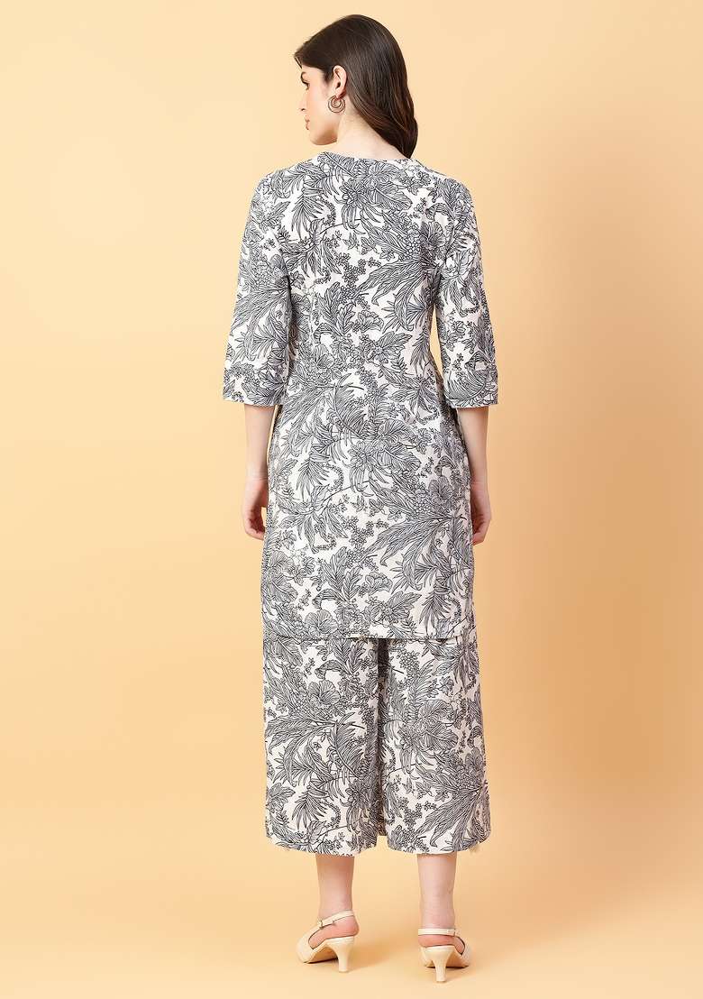Grey embroidered Cotton Co Ords Sets - Indya