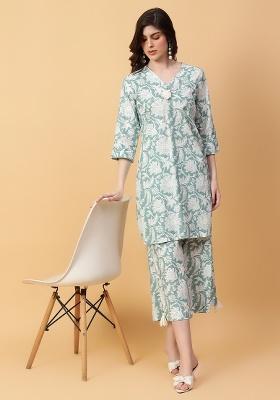 Green embroidered Cotton Co Ords Sets