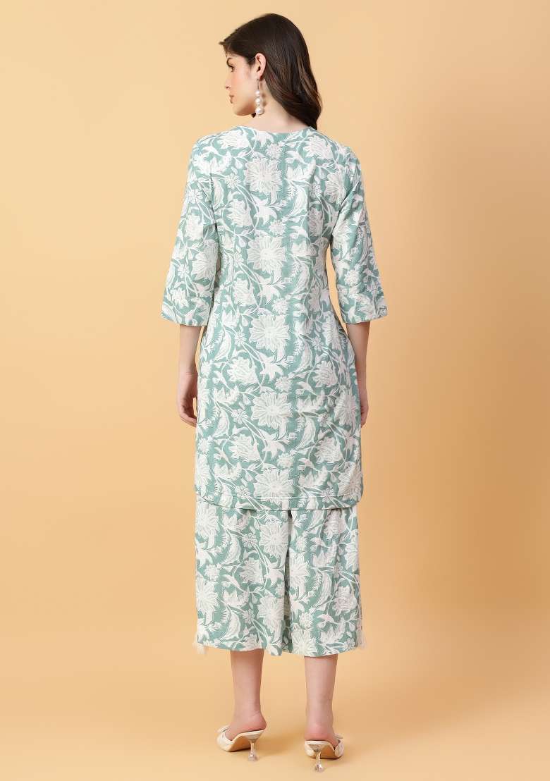 Green embroidered Cotton Co Ords Sets - Indya