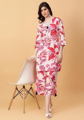 Red embroidered Cotton Co Ords Sets