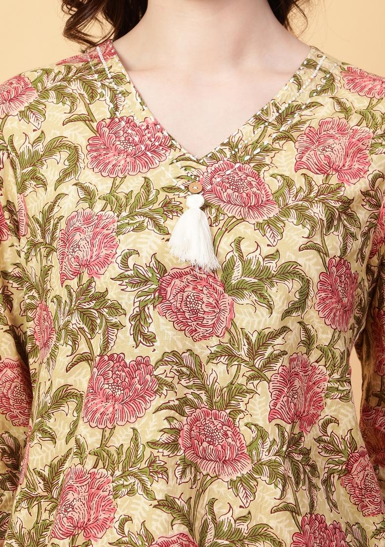 Beige embroidered Cotton Co Ords Sets