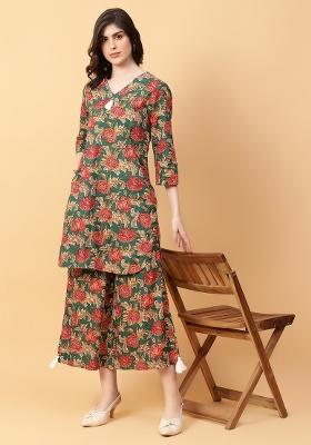 Green embroidered Cotton Co Ords Sets