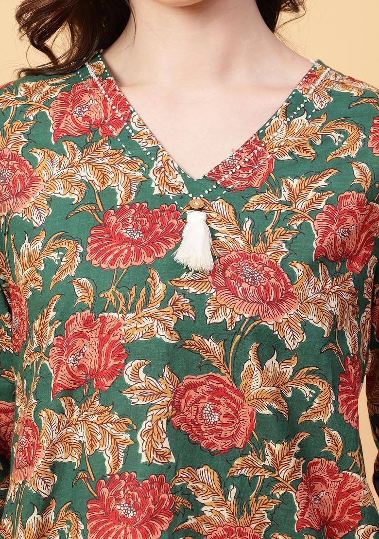 Green embroidered Cotton Co Ords Sets