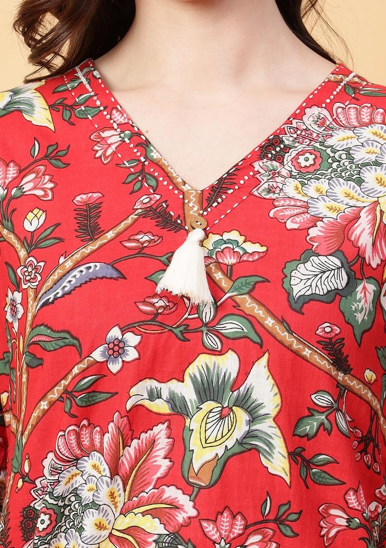 Red embroidered Cotton Co Ords Sets