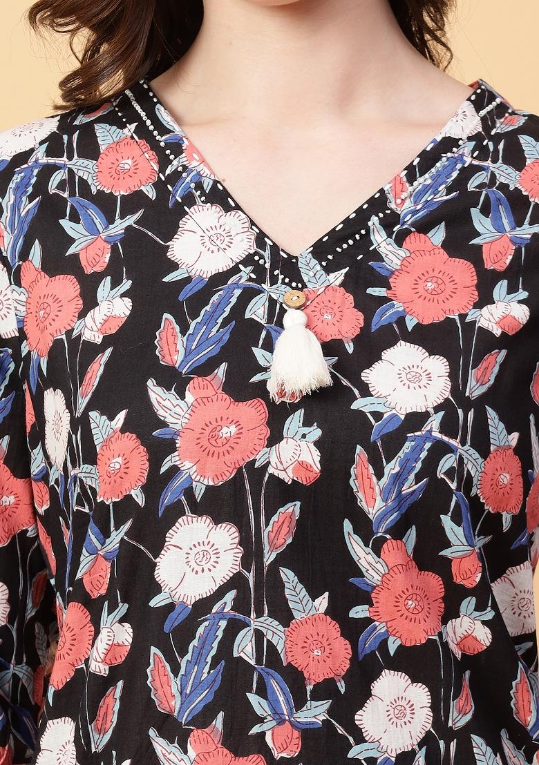 Black embroidered Cotton Co Ords Sets