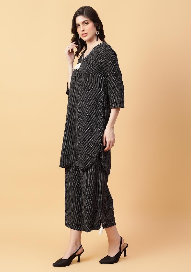 Black embroidered Cotton Co Ords Sets