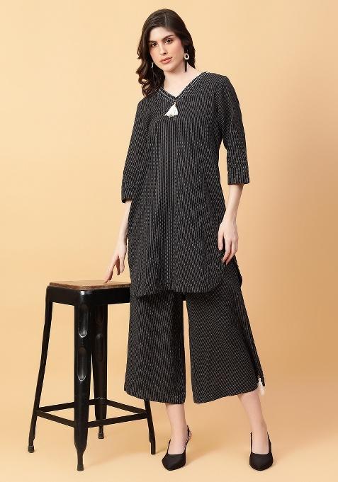 Black embroidered Cotton Co Ords Sets