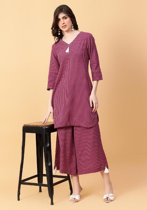 Purple embroidered Cotton Co Ords Sets