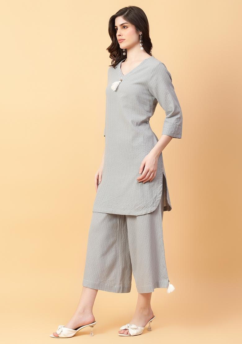 Grey embroidered Cotton Co Ords Sets