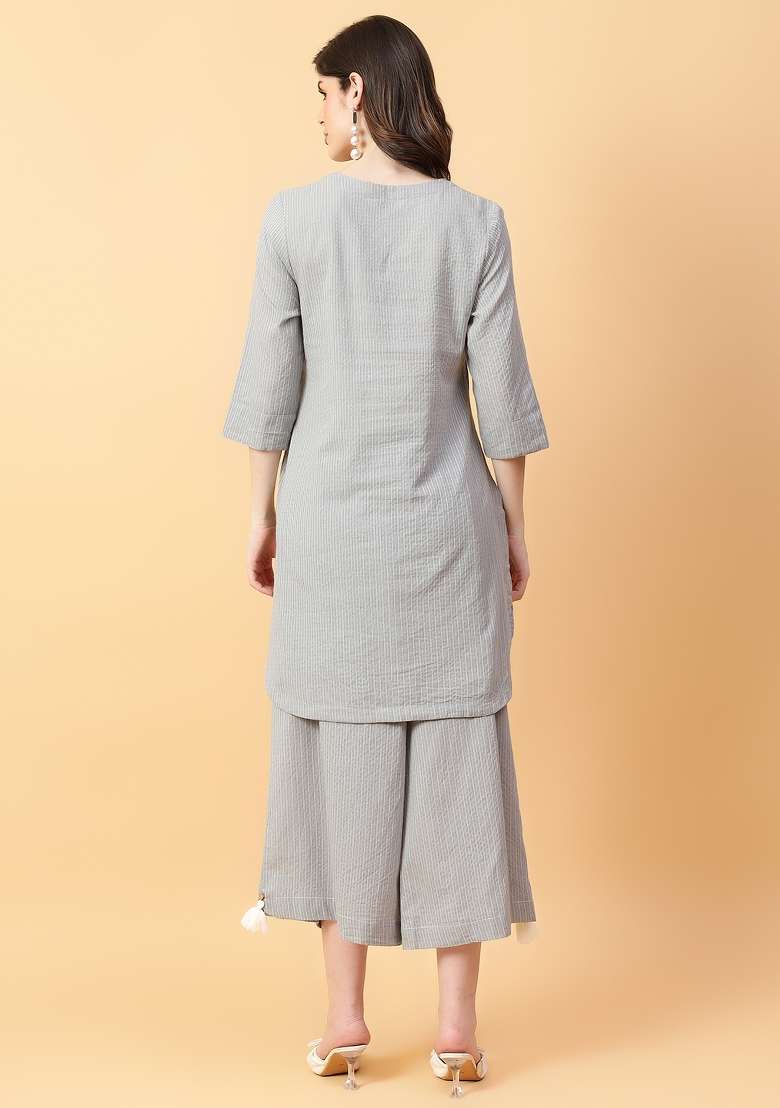 Grey embroidered Cotton Co Ords Sets - Indya