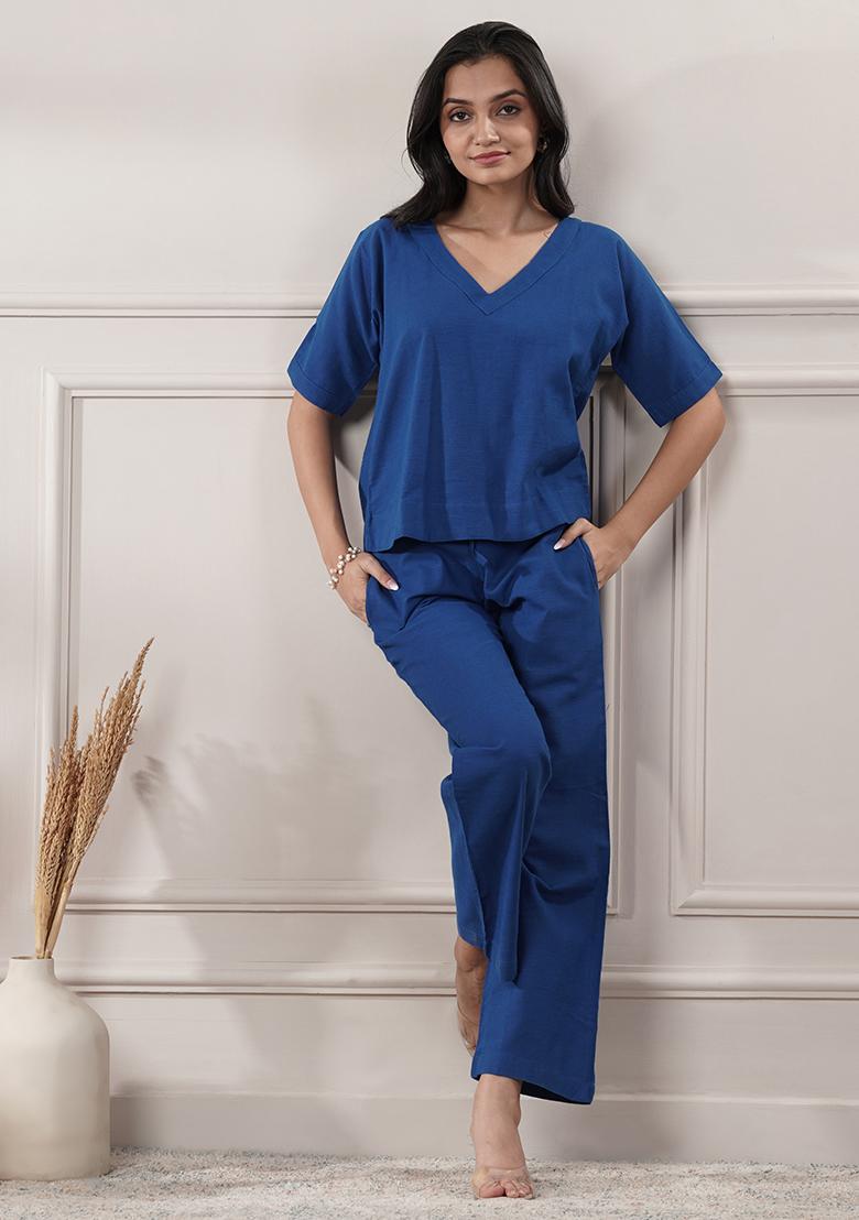 Smoke Blue embroidered Cotton Dress