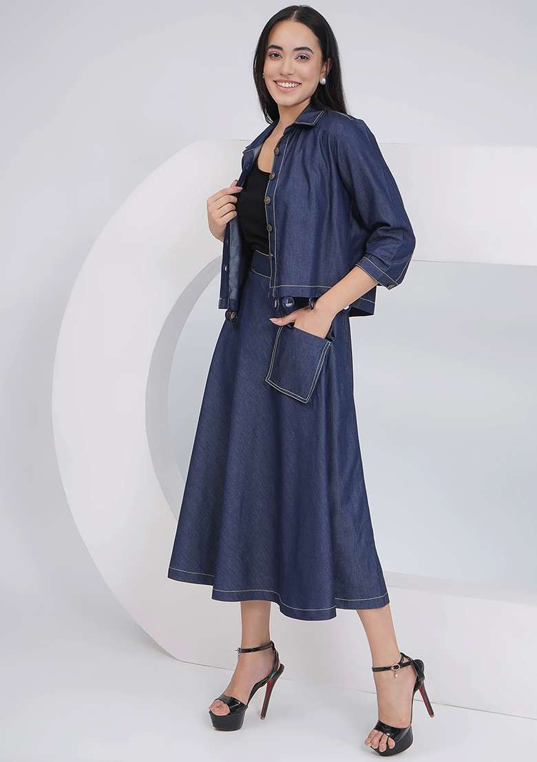Black Embroidered Cotton Co Ord Set - Indya