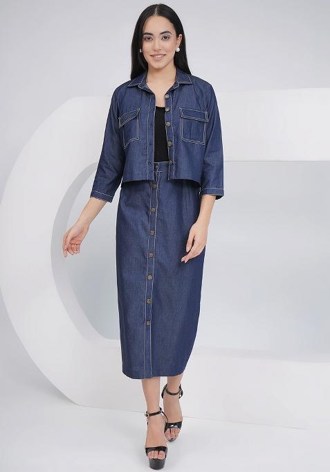 Black Embroidered Cotton Co Ord Set