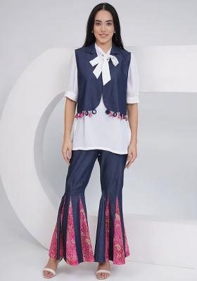 White Embellishment Rayon Co Ord Set