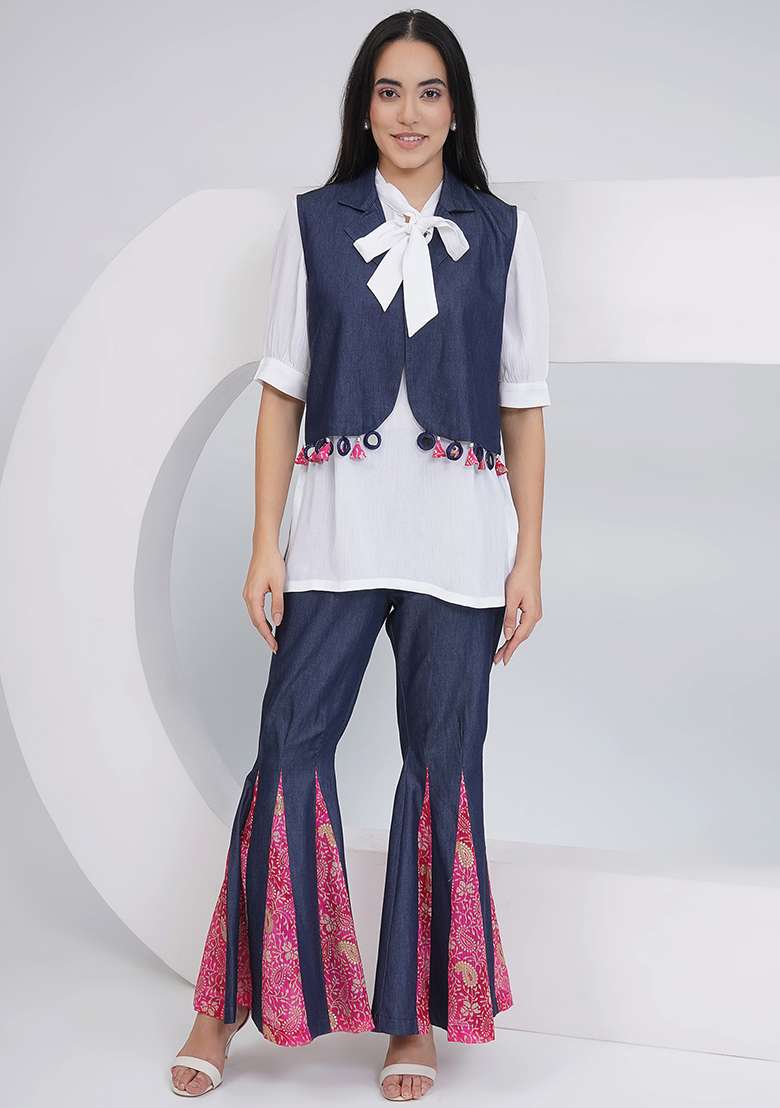 White Embellishment Rayon Co Ord Set - Indya